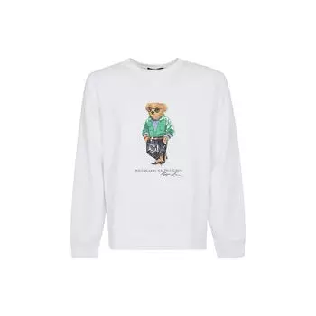 Polo Ralph Lauren SS22 Teddy Bear Logo Cartoon Printed Толстовка с круглым вырезом и длинными рукавами Мужская толстовка Белая 710853308-010 XS