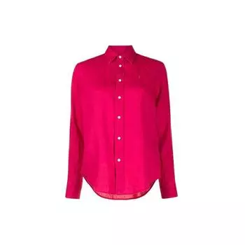 Polo Ralph Lauren SS22 Вышитый логотип Узор Приталенная рубашка с длинным рукавом Женские рубашки Розовые 211827658-001 XS