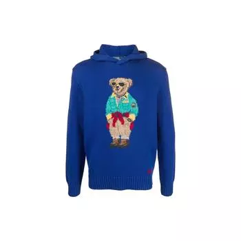 Polo Ralph Lauren SS23 Bear Jacquard Hoodie Men Sweaters Blue 710890568-001 XXL