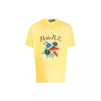 Polo Ralph Lauren SS23 Футболка мужская с круглым вырезом, коротким рукавом и принтом букв с попугаем, желтая 710904481-001 L