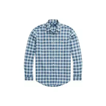 Polo Ralph Lauren SS23 клетчатая рубашка с цветными блоками и заостренным воротником, длинный рукав, мужские рубашки, синяя 710909866001 M