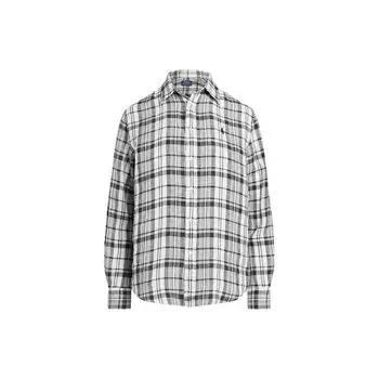 Polo Ralph Lauren Ss23 Логотип Вышитый Клетчатый Принт Однобортная Рубашка С Длинным Рукавом Женские Рубашки Серый WMPOSHTNDO20444-001 XS