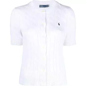 Polo Ralph Lauren Ss23 Логотип Вышитый Косы Трикотажный Длинный Рукав Женский свитер Белый 211906814-001 L