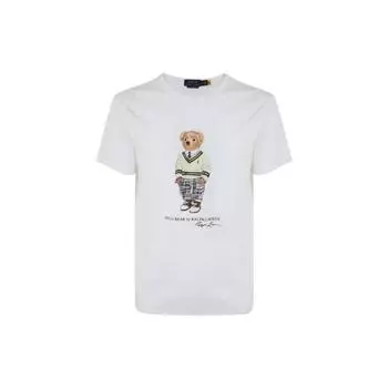 Polo Ralph Lauren SS23 Медведь Логотип Принт Круглый вырез Простая футболка с коротким рукавом Мужская футболка Белая 710853310-018 M