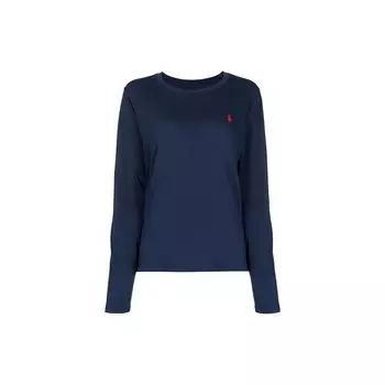 Polo Ralph Lauren Ss23 однотонная футболка с круглым вырезом и длинными рукавами, женские топы, темно-синие 211847074-010 M
