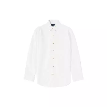 Polo Ralph Lauren Ss23 Однотонная однобортная рубашка поло с вышитым логотипом, длинные рукава, мужские рубашки, белая 710837297-003 XL