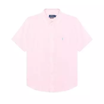 Polo Ralph Lauren Ss23 Однотонная однобортная рубашка с коротким рукавом и вышитым логотипом Мужские рубашки Розовая 710866964-002 L