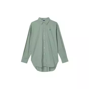 Polo Ralph Lauren Ss23 Однотонная однобортная рубашка с длинным рукавом и вышитым логотипом Женские рубашки Зеленые WMPOSHTNDO20335-300 L