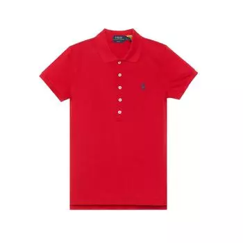 Polo Ralph Lauren SS23 однотонная однобортная рубашка поло прямого кроя с коротким рукавом, женские топы, красный цвет 211870245-004 M