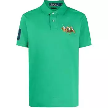 Polo Ralph Lauren SS23 Однотонная повседневная рубашка поло с коротким рукавом и вышитым логотипом, мужские топы, цвет «травянисто-зеленый» 710814437-021 XS