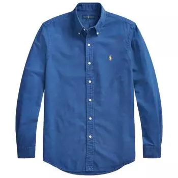 Polo Ralph Lauren SS23 Однотонная рубашка поло с длинным рукавом, мужские рубашки синего цвета MNPOWOV16820919400 XL