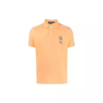 Polo Ralph Lauren SS23 Однотонная рубашка поло с коротким рукавом и вышитым логотипом в виде медведя, мужские топы, оранжевый цвет 710853312-020 S