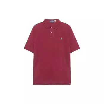 Polo Ralph Lauren Ss23 Однотонная рубашка поло с вышитым логотипом на полпуговицы с коротким рукавом, мужские рубашки поло бордового цвета 710794275-012 S