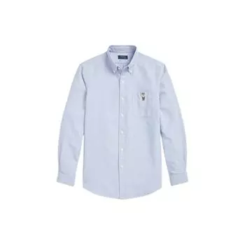 Polo Ralph Lauren SS23 Однотонная рубашка с длинным рукавом и вышитым логотипом Мужские рубашки синего цвета MNPOWOV16822869-999 XXL