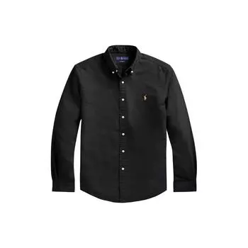 Polo Ralph Lauren Ss23 Однотонная рубашка с длинным рукавом и вышитым логотипом Мужские рубашки черного цвета 710767828-001 S