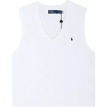 Polo Ralph Lauren SS23 однотонный маленький логотип вышитый V-образный вырез пуловер трикотажный жилет женский топы белый 211906205-001 XS