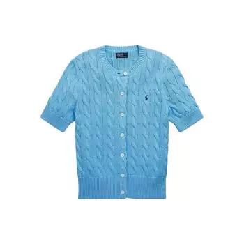 Polo Ralph Lauren Ss23 Однотонный вышитый логотип с круглым вырезом, однобортный, короткий рукав, трикотажный кардиган, женские кардиганы, синий WMPOSWENDW20150-400 S
