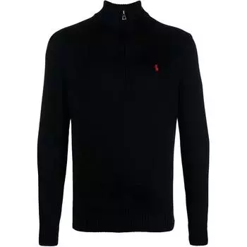 Polo Ralph Lauren Ss23 Pattern Logo Вышитый принт Пуловер с застежкой-молнией на половину длины Свитшот с длинным рукавом Мужской свитшот Черный 710859939003-003 M