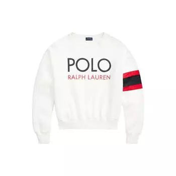 Polo Ralph Lauren Ss23 Письменный Принт Заниженная Плечевая Свитшот Длинный Рукав Женская Толстовка Белая 211877696-001 XS
