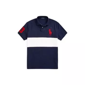 Polo Ralph Lauren SS23 Полосатый логотип вышитый короткий рукав поло рубашка мужские топы темно-синие MNPOKNI1N822161-410 XS