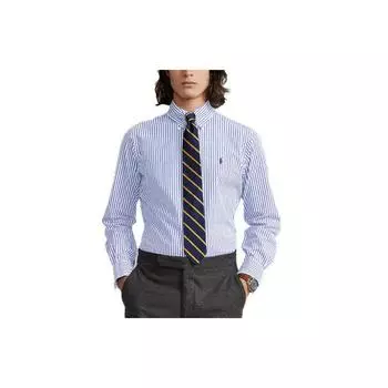 Polo Ralph Lauren Ss23 Рубашка с длинным рукавом на пуговицах с вышивкой логотипа в полоску Мужские рубашки Синий 710776167-001 S