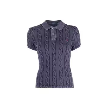 Polo Ralph Lauren SS23 Solid Logo Текстурированный Принт Короткий Рукав Поло Рубашка Женские Топы Синий 211891579-002 M