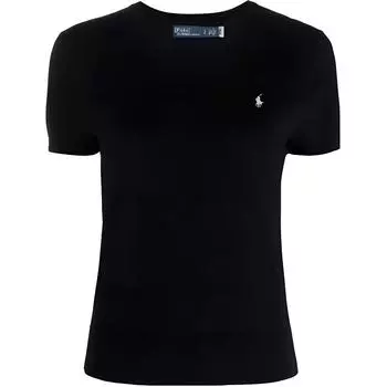 Polo Ralph Lauren SS23 Solid Logo Вышитый круглый вырез короткий рукав футболка женские топы черный 211891673-006 S