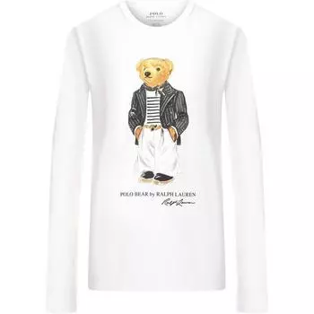 Polo Ralph Lauren SS24 Футболка с длинным рукавом и круглым вырезом с принтом медведя Женские топы Белый 211795418-001 XS