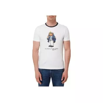 Polo Ralph Lauren SS24 Футболка с принтом Captain Bear, круглым вырезом и короткими рукавами, мужская, белая 710791096-002 M