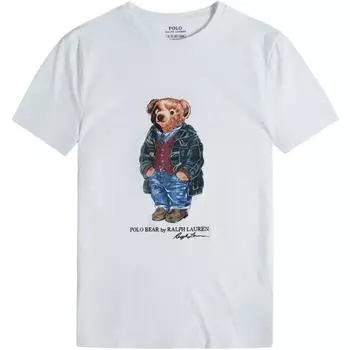 Polo Ralph Lauren SS24 Футболка с принтом в виде медведя, с круглым вырезом и короткими рукавами, мужские топы, белый 710766468-003 M