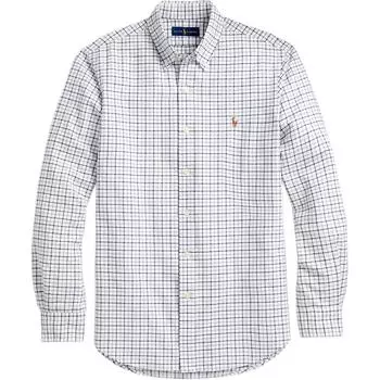 Polo Ralph Lauren SS24 Клетчатая рубашка Оксфорд с вышивкой логотипа Pony с длинным рукавом Мужские рубашки Синий Серый 710823146-001 XL