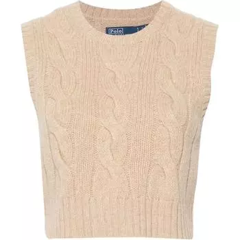 Polo Ralph Lauren SS24 Круглый вырез без рукавов ребристый трикотажный топ женский светло-бежевый 211941553 M