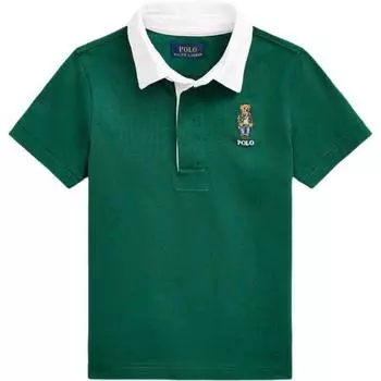 Polo Ralph Lauren SS24 Letter Bear Print Прямая повседневная футболка регби с коротким рукавом для детей Топы New-Forest-Green CWPOKNIY8021087-300 L