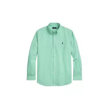 Polo Ralph Lauren SS24 Логотип Вышитый Цвет Блок Полосатый Повседневный Однобортный Длинный Рукав Рубашки Мужские Рубашки Зеленый 710929344-007 S