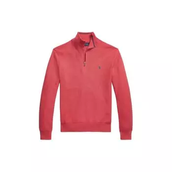 Polo Ralph Lauren Ss24 Логотип Вышитый Стоячий Воротник Половина Молнии Длинный Рукав Трикотажный Свитер Мужской Свитер Кораллово-Красный 710932304-508 XXL