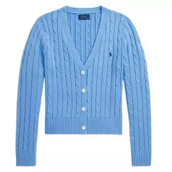 Polo Ralph Lauren Ss24 Логотип Вышитый V-образный вырез Однобортный Slim Fit Длинный рукав Трикотажный свитер Женский свитер Небесно-голубой WMPOSWENDW20247-400 S