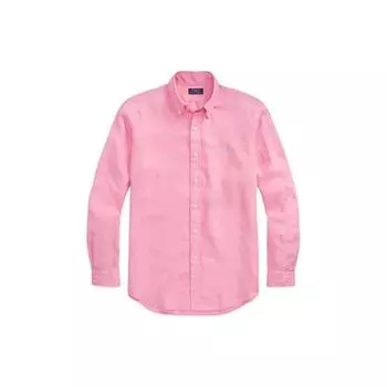 Polo Ralph Lauren Ss24 Однотонная свободная рубашка с вышитым логотипом и острым воротником, с длинным рукавом, мужские рубашки, ярко-розовый MNPOWOV16823468-670 S