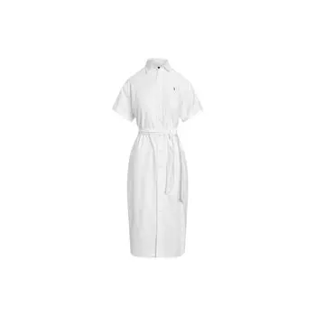 Polo Ralph Lauren SS24 Однотонное платье с вышивкой маленькой пони, однобортное, свободного кроя, с короткими рукавами, женские платья, белое WMPODRSNFA20681-100 M