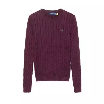 Polo Ralph Lauren SS24 однотонный вышитый логотип с косичным узором, трикотажный свитер с круглым вырезом и длинными рукавами, женский свитер, фиолетовый 211570012-142 XS