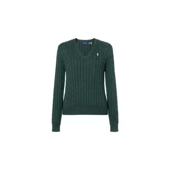 Polo Ralph Lauren Ss24 однотонный женский свитер с вышитым маленьким пони и V-образным вырезом, длинный рукав, зеленый 211570011-595 S