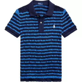 Polo Ralph Lauren SS24 Поло с коротким рукавом приталенного кроя с вышивкой логотипа в полоску Женские топы Темно-синий WMPOKNINB920167-410 XS