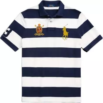 Polo Ralph Lauren SS24 Поло в полоску приталенного кроя прямого покроя с коротким рукавом Мужские рубашки поло Темно-синий MNPOKNI1N822951-410 XL