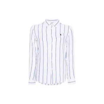 Polo Ralph Lauren Ss24 Полосатая рубашка с вышитым логотипом на пуговицах и длинным рукавом, женские рубашки, средне-синего цвета 211910644-006 M