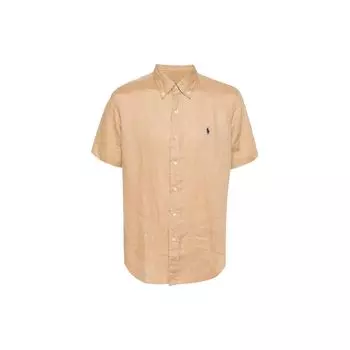 Polo Ralph Lauren SS24 Рубашка мужская однобортная свободного кроя с коротким рукавом и вышивкой пони Светло-коричневый 710795452-011 S