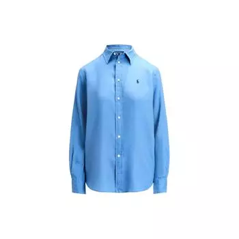 Polo Ralph Lauren Ss24 Solid Logo Embroidered Loose Shirt Long Sleeve Shirt Women Shirts Blue WMPOSHTNDO20615-400 M