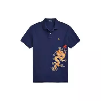 Polo Ralph Lauren SS24 Узор дракона Вышитый Slim Fit Повседневная рубашка поло с коротким рукавом Мужские рубашки поло Темно-кобальтово-синие MNPOKNI1N822584-400 M