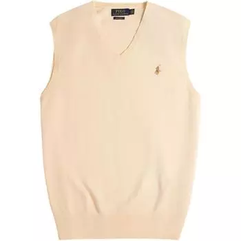 Polo Ralph Lauren Ss24 V-образный вырез Вышитый логотип пони Безрукавный жилет Мужские топы Бежевый 710560199-009 L