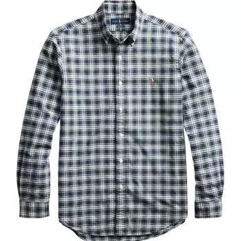 Polo Ralph Lauren Ss24 Зеленая клетчатая рубашка с вышивкой логотипа пони с длинным рукавом Мужские рубашки Темно-синий 710758901-005 XS