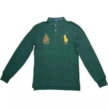 Polo Ralph Lauren Ss24 Значок Gold Label Вышитое лого Big Pony Рубашка поло с длинным рукавом Мужские топы Темно-зеленый 710779249-001 S