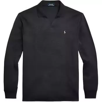 Polo Ralph Lauren SS25 Хлопковое поло с V-образным вырезом и вышивкой пони, с длинным рукавом, мужское, черное 710916556-001 XL